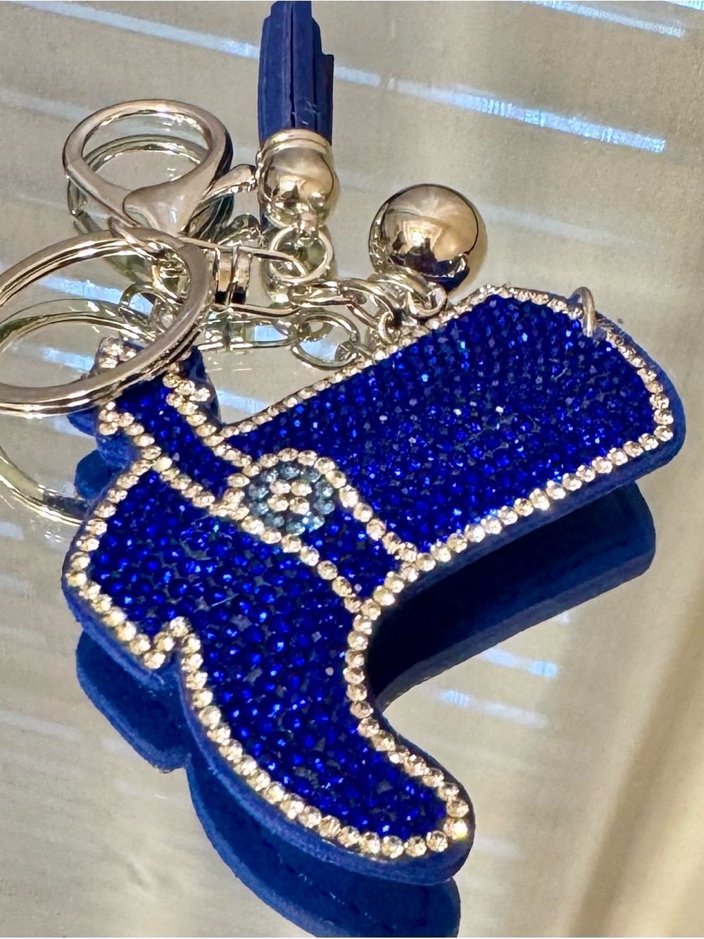 Blue Cowboy Boot Keychain/bag charm  with Rhinestones